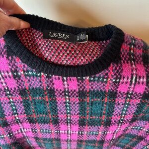 Lauren Ralph Lauren Pink and Green Plaid Crewneck Sweater